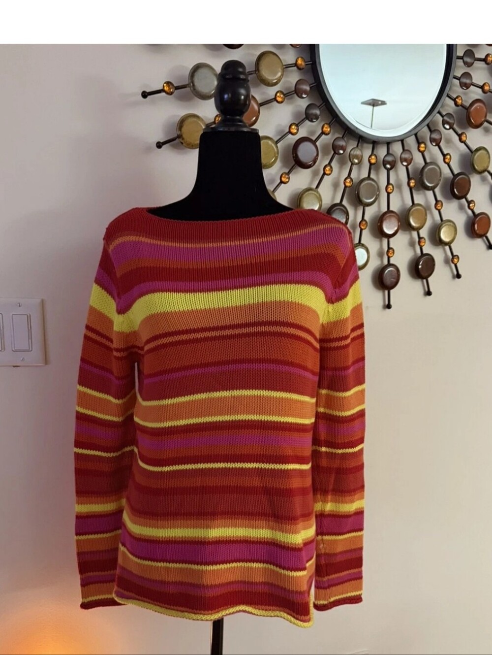 Isaac Mizrahi Striped Boatneck Sweater in Red, Pink & Yellow